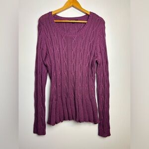 Y2K ALEX MARIE Cable Knit Babydoll Purple Wool Size Xl V-Neck Old money VTG